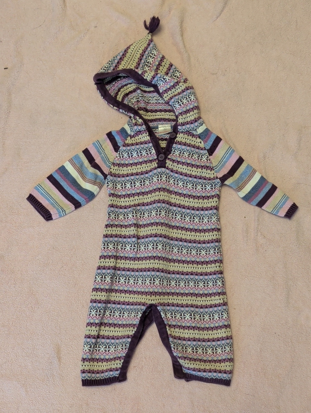 Hanna Andersson Striped Hooded Knit One-Piece in Green, Purple, Blue Size 12-18